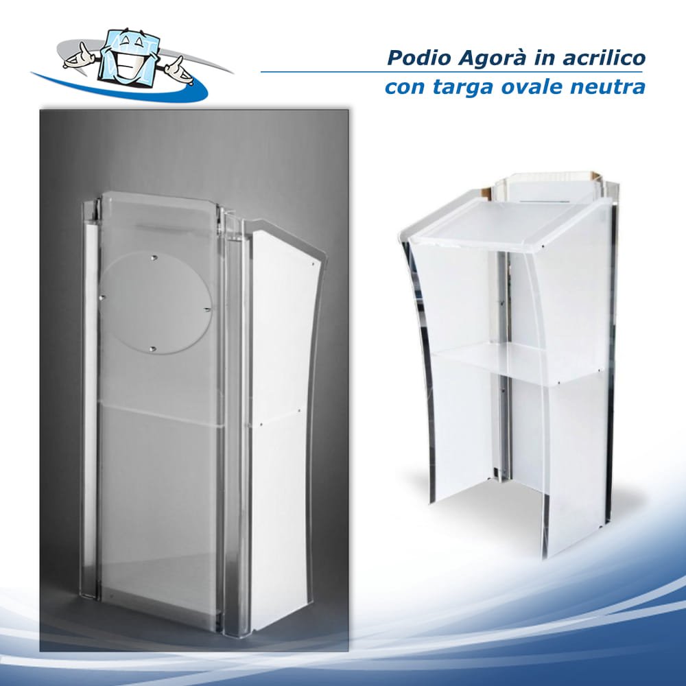 Agorà - Podio leggio per conferenze in plexiglass con targa personalizzabile e microfoni