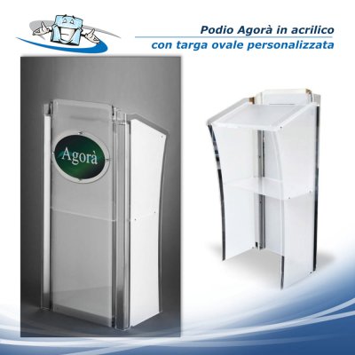 Agorà - Podio leggio per conferenze in plexiglass con targa personalizzabile e microfoni