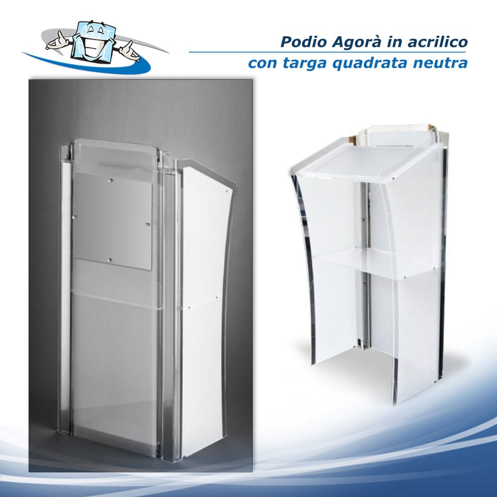 Agorà - Podio leggio per conferenze in plexiglass con targa personalizzabile e microfoni