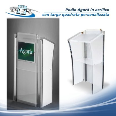 Agorà - Podio leggio per conferenze in plexiglass con targa personalizzabile e microfoni