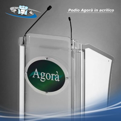 Agorà - Podio leggio per conferenze in plexiglass con targa personalizzabile e microfoni