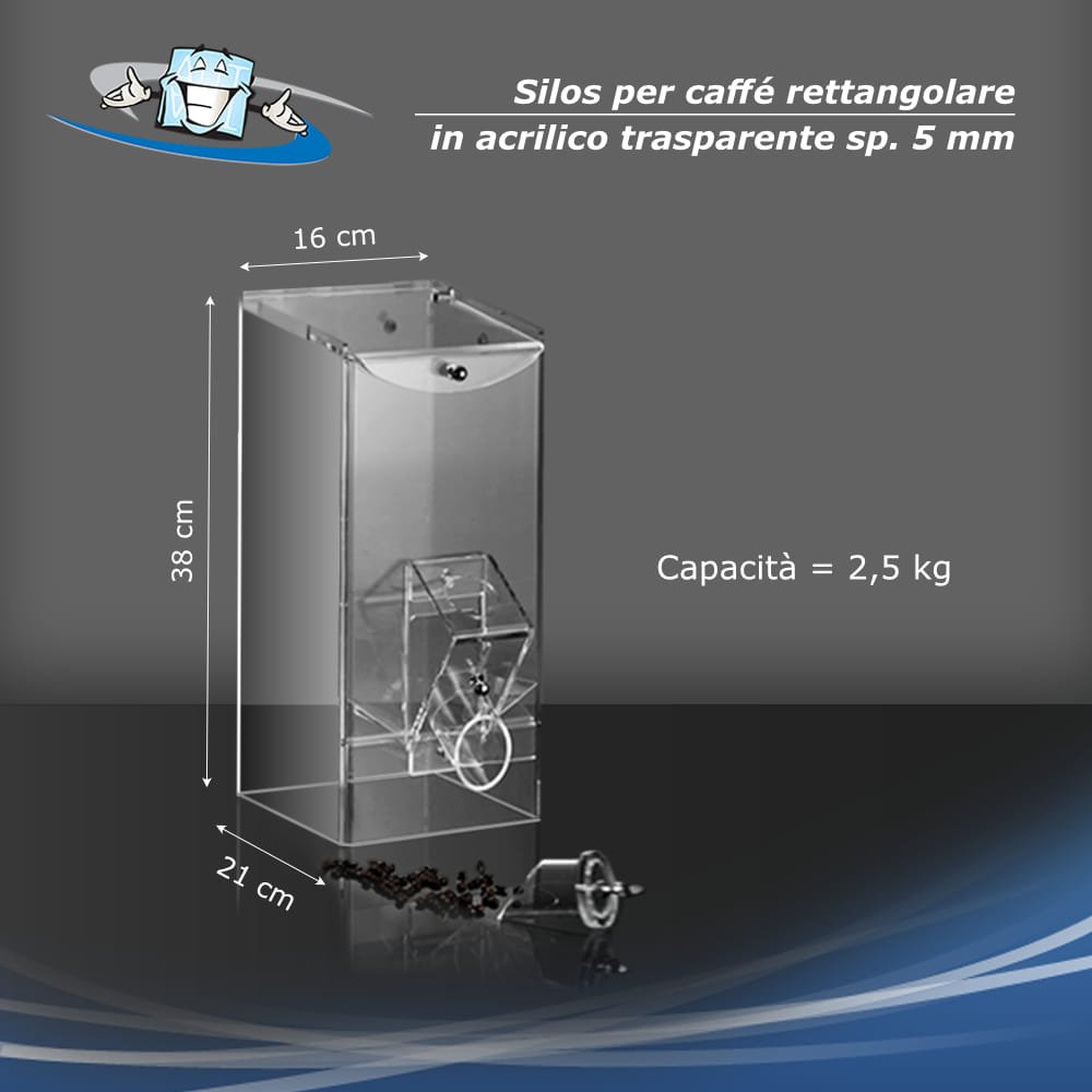 Silos per caffè - Dispenser rettangolare in plexiglass in 4 dimensioni