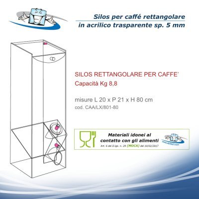 Silos per caffè - Dispenser rettangolare in plexiglass in 4 dimensioni