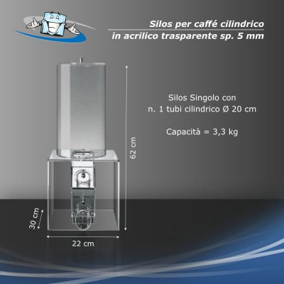 Silos per caffè - Dispenser cilindrico in plexiglass singolo o doppio