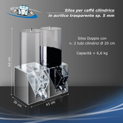 Silos per caffè - Dispenser cilindrico in plexiglass singolo o doppio