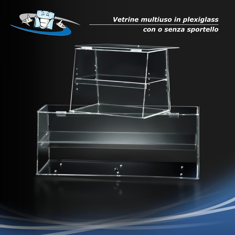 Vetrina multiuso da banco in plexiglass per alimenti con sportello in vari formati
