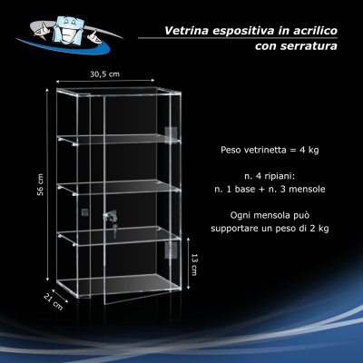 Vetrinetta espositiva in plexiglass per collezionismo e negozi da banco con serratura