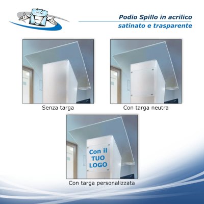 Spillo - Podio leggio per conferenze in plexiglass trasparente con targa quadrata personalizzabile