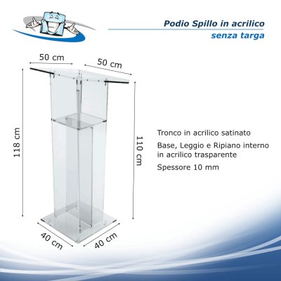 Spillo - Podio leggio per conferenze in plexiglass trasparente senza targa