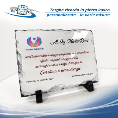 Targa ricordo in pietra lavica porcellanata con stampa personalizzata disponibile in 4 formati formati