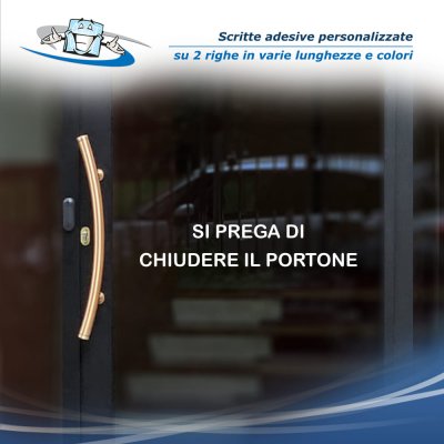 Scritte adesive personalizzate per segnaletica pericoli avvertenze divieti su vetrine saracinesche pareti senza fondo su 2 righe