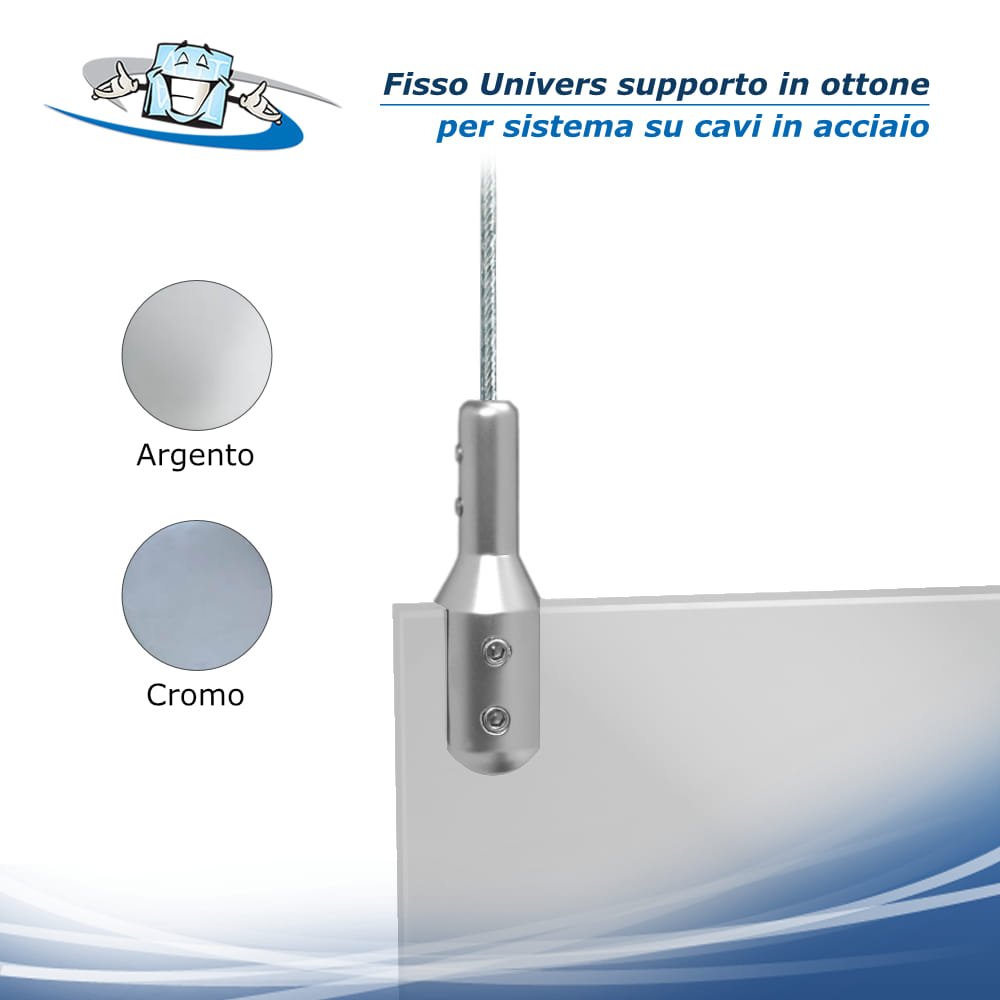Fisso Univers - Supporto in ottone per pannelli e cavi in acciaio
