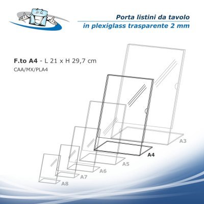 Porta listino menu da banco in plexiglass trasparente formato A4