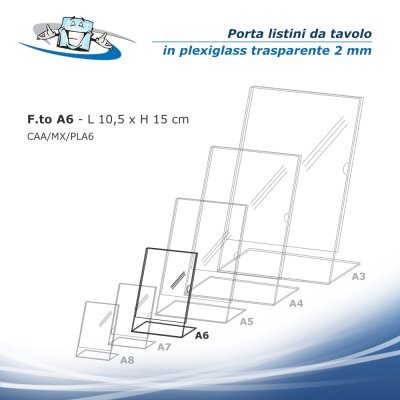 Porta listino menu da banco in plexiglass trasparente formato A6