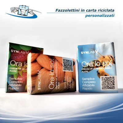 Fazzolettini di carta con pacchetto interamente personalizzabile