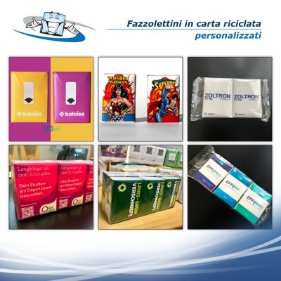 Fazzolettini di carta con pacchetto interamente personalizzabile