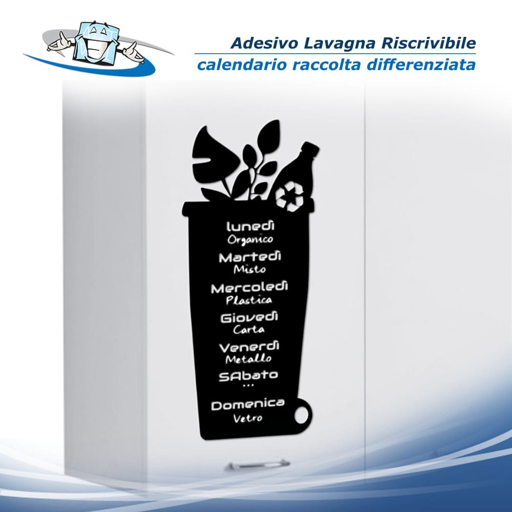 Adesivo Lavagna Riscrivibile con calendario raccolta differenziata in varie dimensioni