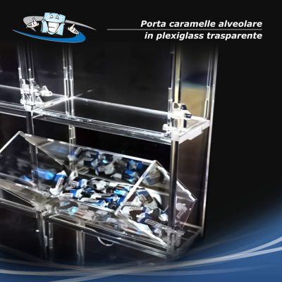 Porta caramelle alveolare da parete in plexiglass con contenitori estraibili