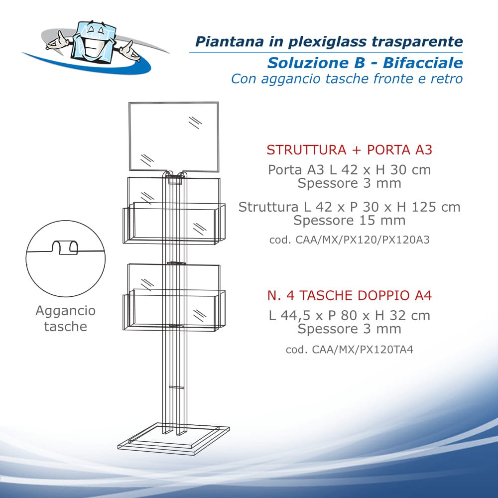 Piantana porta depliant in plexiglass SOLUZIONE B BIFACCIALE
