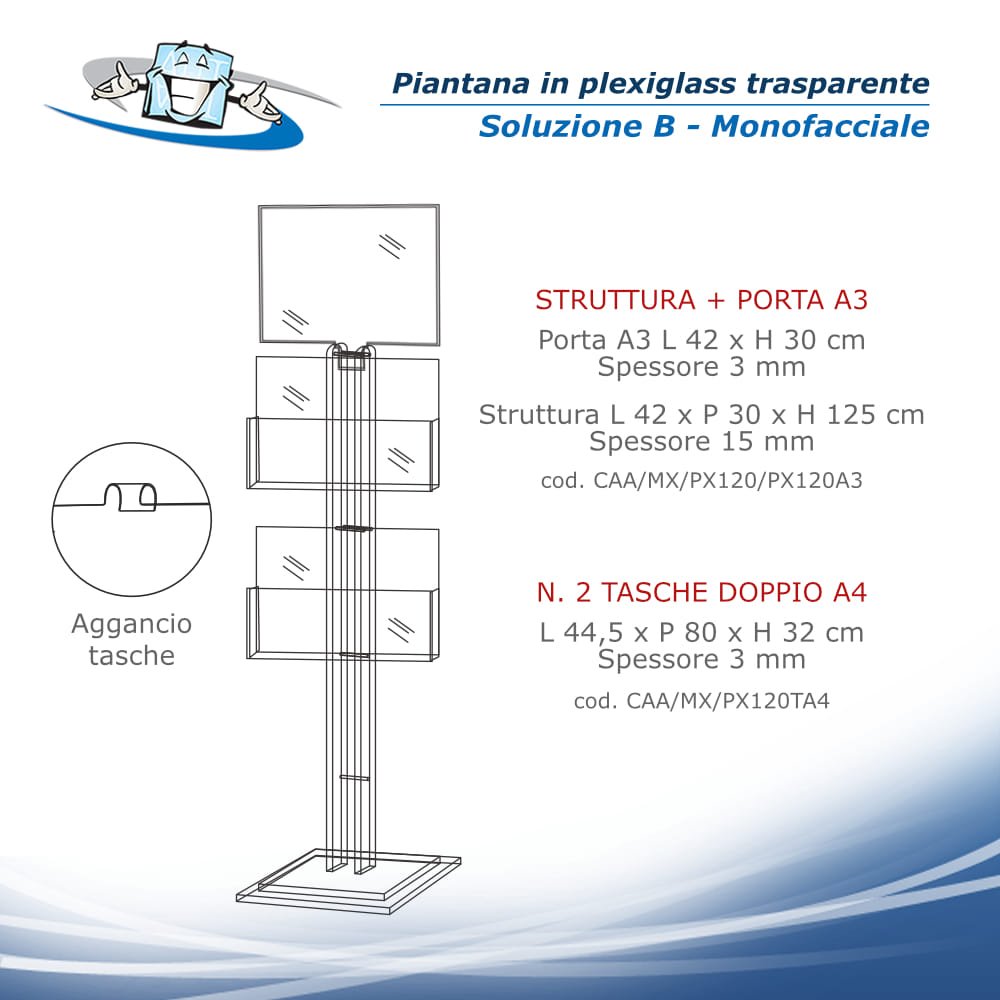 Piantana porta depliant in plexiglass SOLUZIONE B MONOFACCIALE