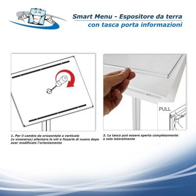 Smart Menu - Leggio espositore da terra con tasca porta informazioni inclinabile