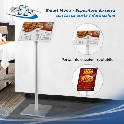 Smart Menu - Leggio espositore da terra con tasca porta informazioni inclinabile