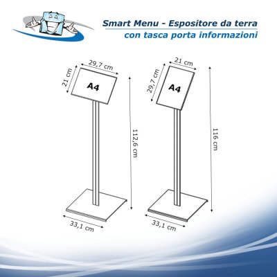 Smart Menu - Leggio espositore da terra con tasca porta informazioni inclinabile A4