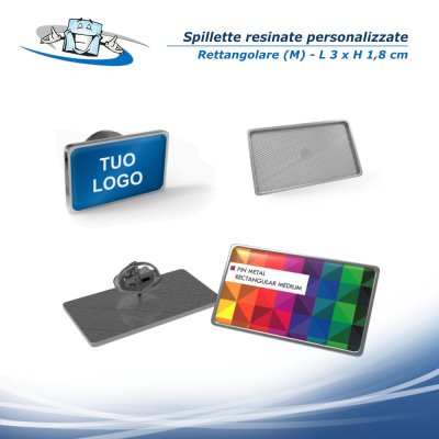 Spillette rettangolari personalizzate resinate con supporto e chiusura a farfalla in metallo