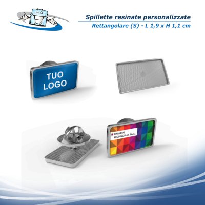 Spillette rettangolari personalizzate resinate con supporto e chiusura a farfalla in metallo