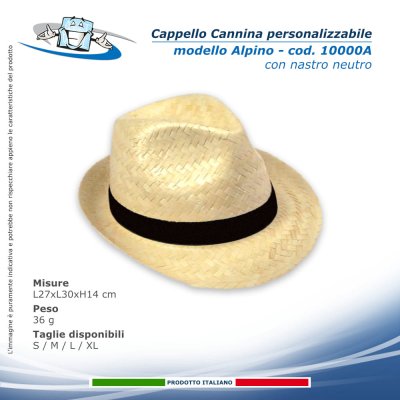 Cappelli Cannina in paglia naturale con nastro neutro modello Alpino