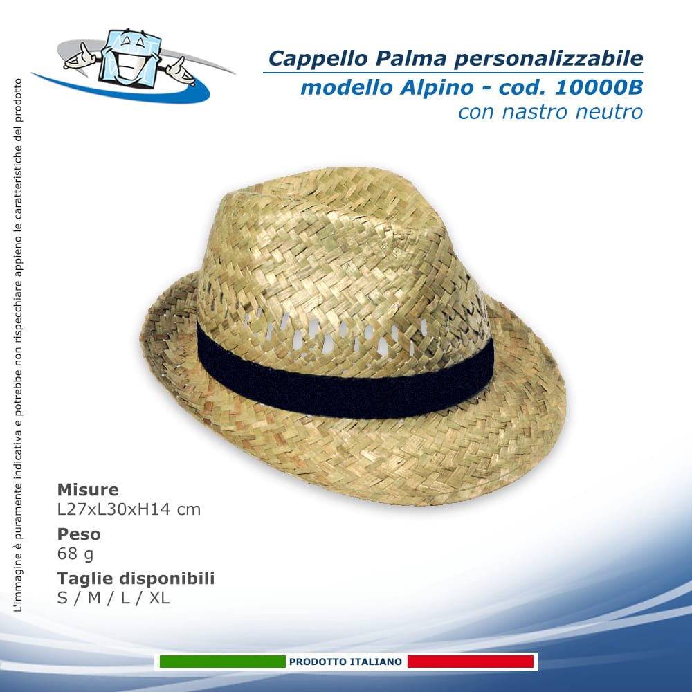 Cappelli in Palma modello Alpino con nastro neutro