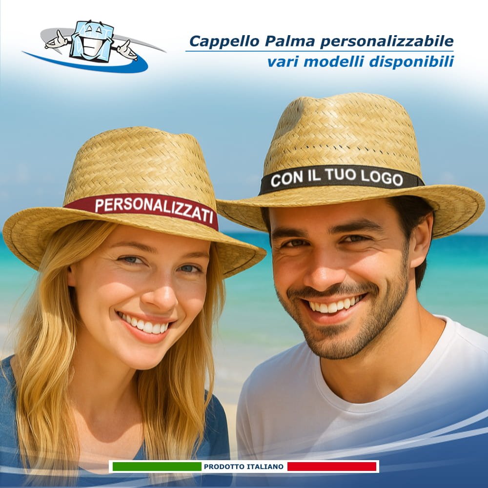 Cappelli in Palma con nastro personalizzabile disponibili in diversi modelli