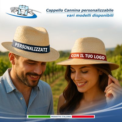 Cappelli in Cannina paglia naturale con nastro personalizzabile disponibili in diversi modelli