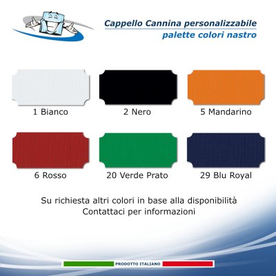 Cappelli in Cannina paglia naturale con nastro personalizzabile disponibili in diversi modelli - Palette Colori Nastro