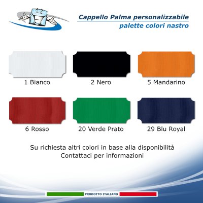 Cappelli in Palma con nastro personalizzabile disponibili in diversi modelli - Palette Colori Nastro