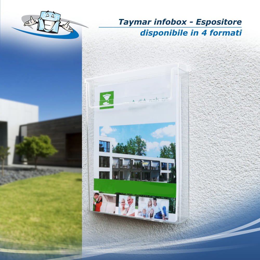 Taymar Infobox - Espositore trasparente per brochure, riviste, depliant a parete per esterno e interno