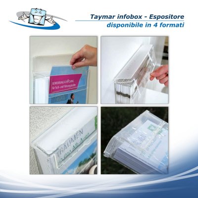 Taymar Infobox - Espositore trasparente per brochure, riviste, depliant a parete per esterno e interno