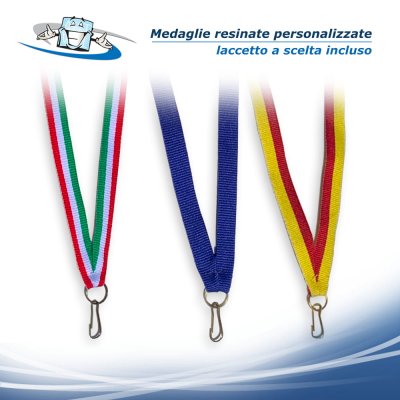 Medaglie premiazione personalizzate economiche in metallo con etichetta resinata 2D - laccetti