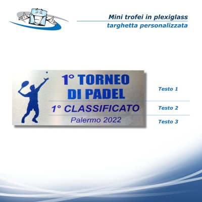 Mini Trofei in plexiglass con targhetta personalizzata per tornei di Padel disponibili in 3 modelli