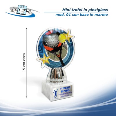 Mini Trofei in plexiglass con targhetta personalizzata per tornei di Padel mod. 01