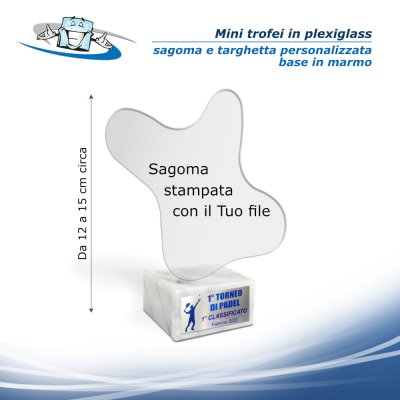 Trofei in plexiglass con sagoma e targhetta personalizzate per tornei di Padel o altri sport - base in marmo
