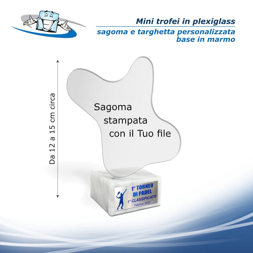 Trofei in plexiglass con sagoma e targhetta personalizzate per tornei di Padel o altri sport - base in marmo