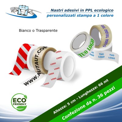 36 pezzi Nastro adesivo in PPL L 66 mt x H 5 cm Scotch Ecologico con personalizzazione inclusa