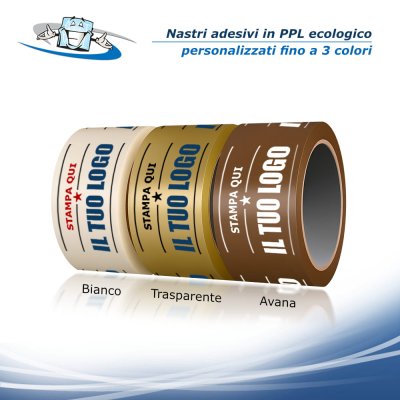 Conf. da n. 36 pz. Nastri adesivi personalizzabili in PPL ecologico H 5 cm x 66 mt