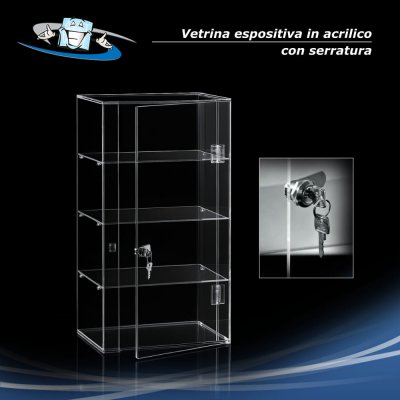 Vetrinetta espositiva in plexiglass per collezionismo e negozi da banco con serratura