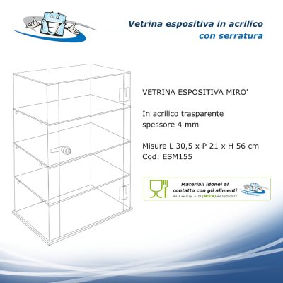 Vetrinetta espositiva in plexiglass per collezionismo e negozi da banco con serratura