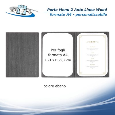 Linea Wood - Porta menu A4 / 2 Ante (L 23 x H 31,3 cm) personalizzabile rigido texture legno