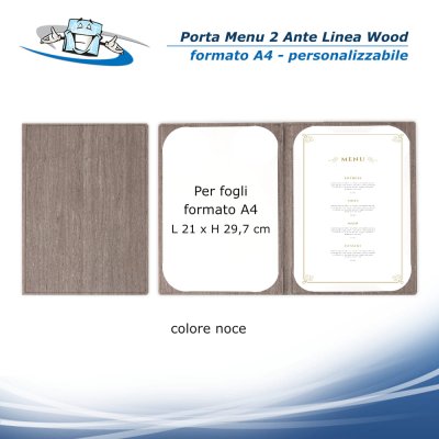 Linea Wood - Porta menu A4 / 2 Ante (L 23 x H 31,3 cm) personalizzabile rigido texture legno