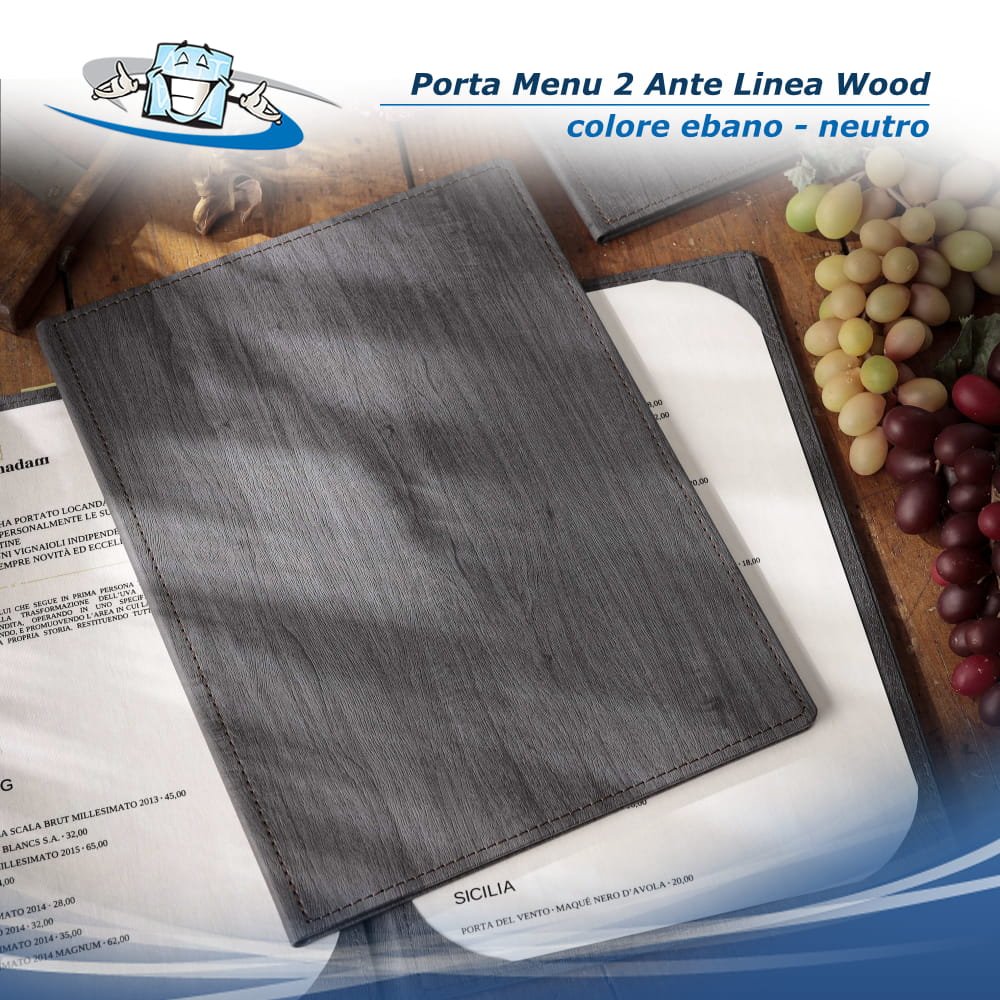 Linea Wood - Porta menu A4 / 2 Ante (L 23 x H 31,3 cm) personalizzabile rigido texture legno