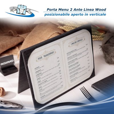 Linea Wood - Porta menu A4 / 2 Ante (L 23 x H 31,3 cm) personalizzabile rigido texture legno